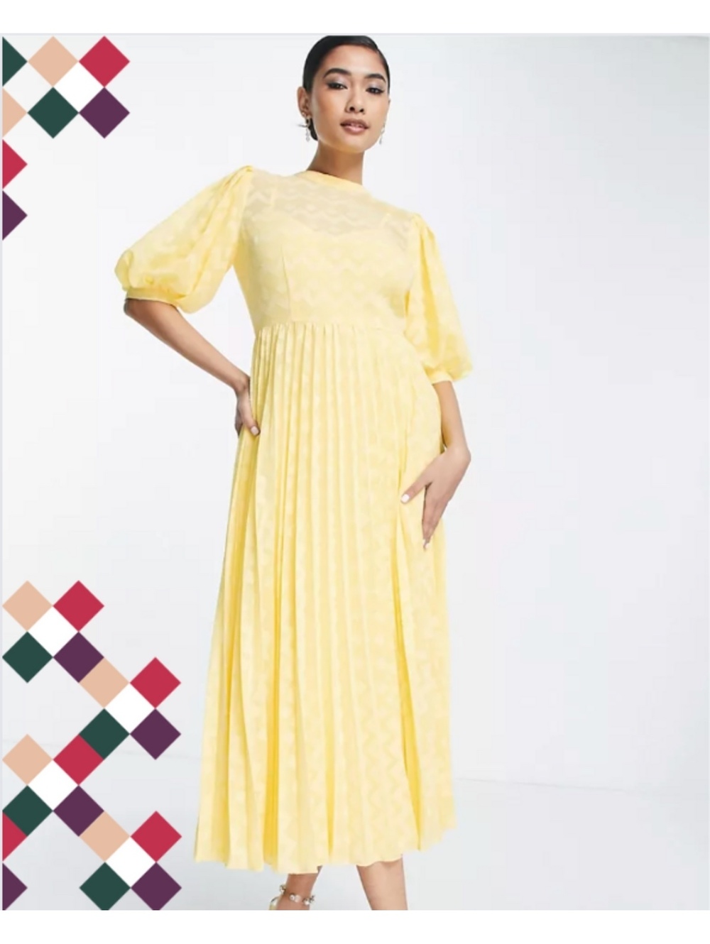 ASOS by Design High Neck Pleated Chevron Textured Midi Dress - Summer Wedding